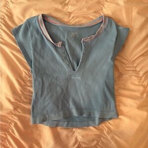 Urban Outfitters Gray Blue Fitted Crop Polo Tee